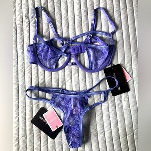 Lace Bra Thong purple 2-piece set